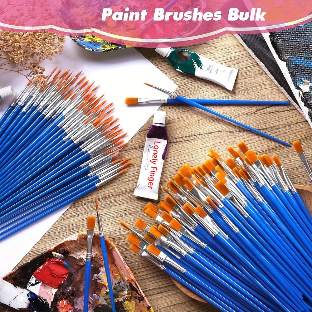 

60 шт., набор кистей для рисования, художественная круглая кисть с плоскими волосами, нейлоновая кисть для рисования волос для масла, акрила, акварели