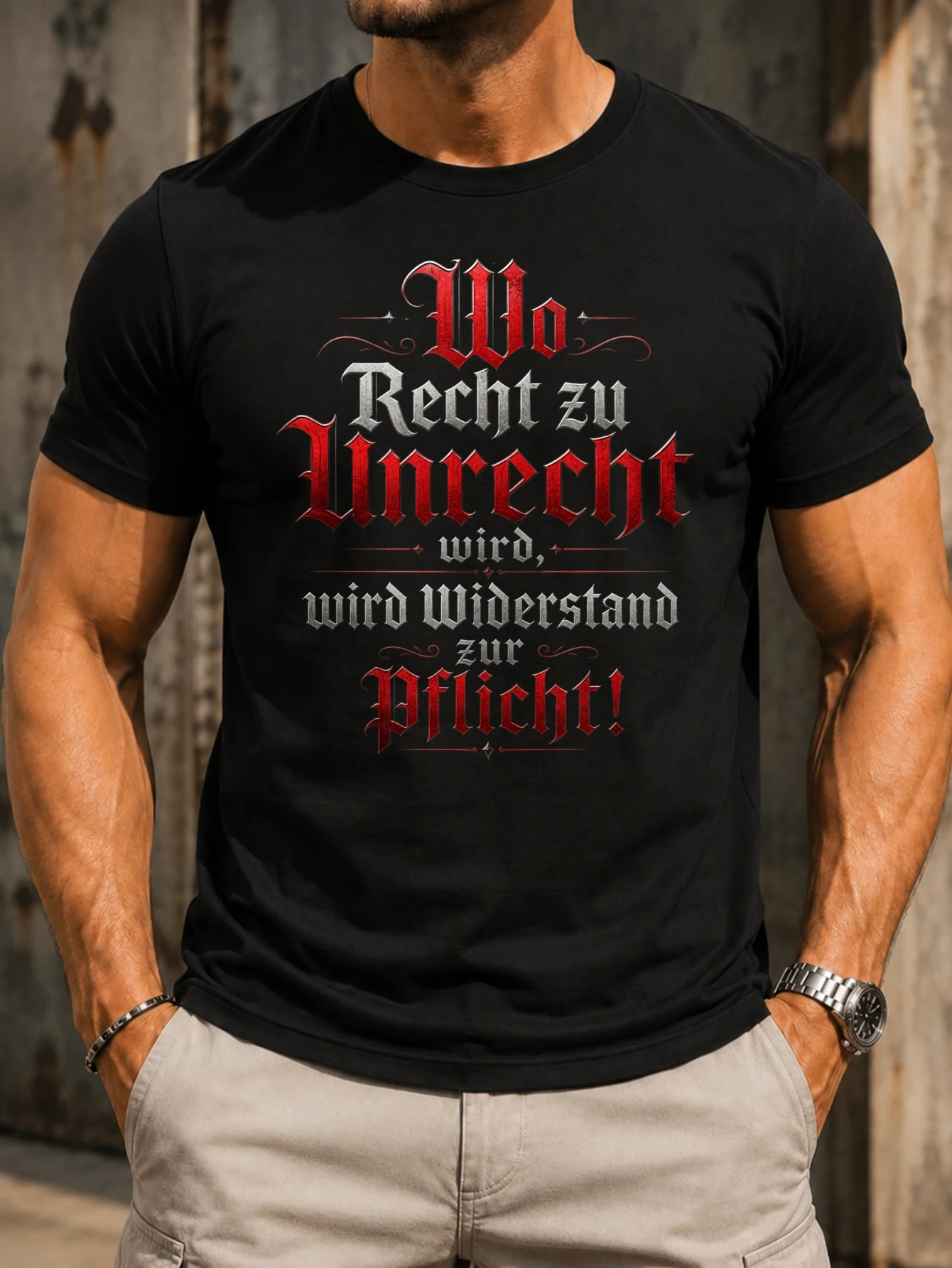 Wo Recht Zu Unrecht layered red and silver letter motto decorative dividers and classic protest  Unisex All T-Shirt