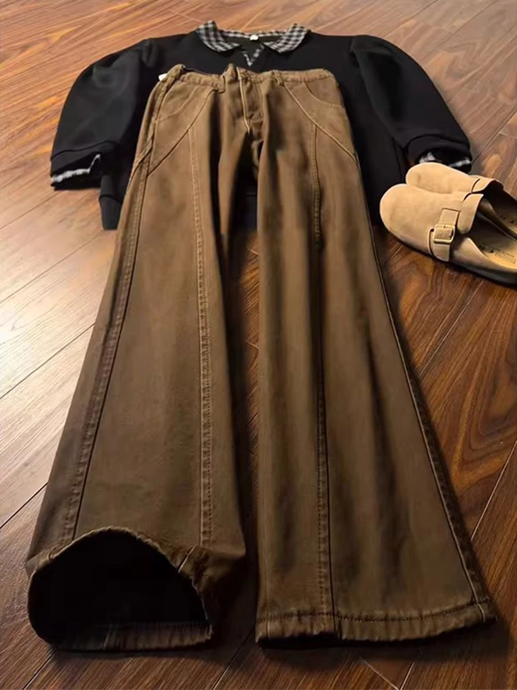 

Мужские джинсы Ce Color American Sle Thiened Fce на подкладке, зимние прямые длинные удлиняющие брюки со средней талией, хлопковые повседневные брюки...