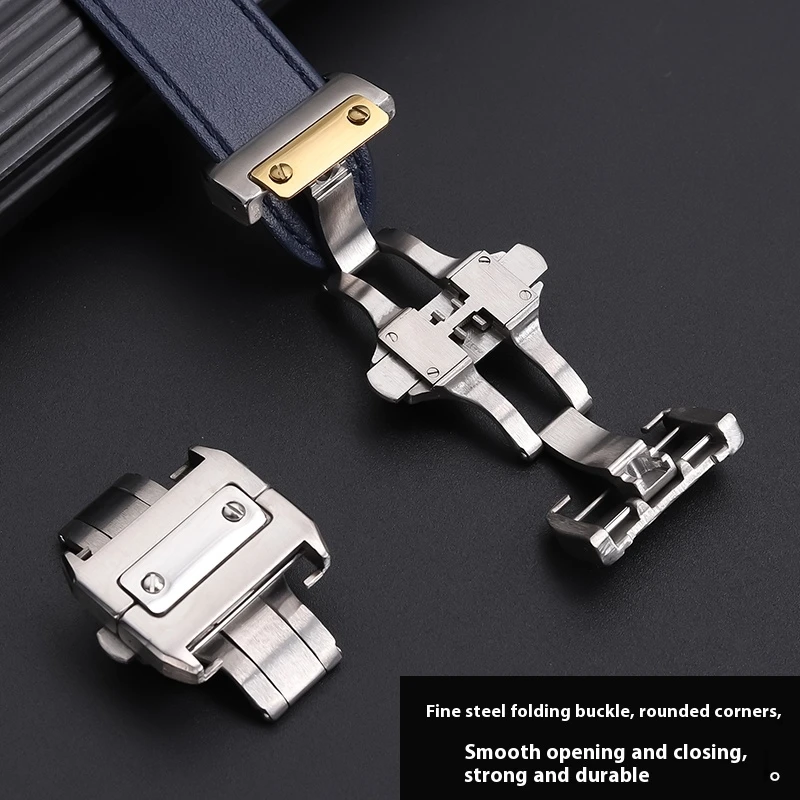 Correa de reloj de cuero para Cartier Santos 100, serie w20073 x 8, w20091 x 7, estilo hebilla plegable, pulsera impermeable de 23mm