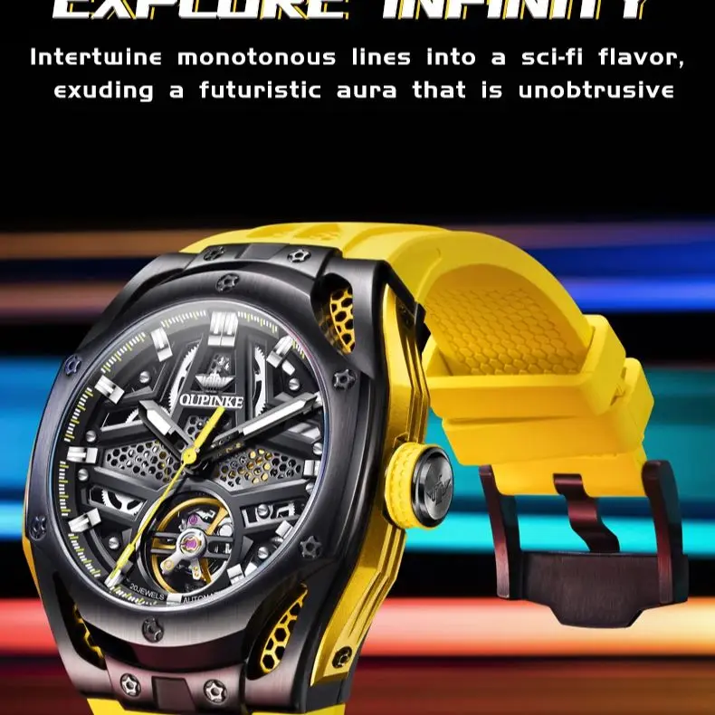 OUPINKE 9003 Men's Watches Luxury Tourbillon Automatic Mechanical Wristwatch Silicone Sapphire Waterproof Luminous Trend Watches