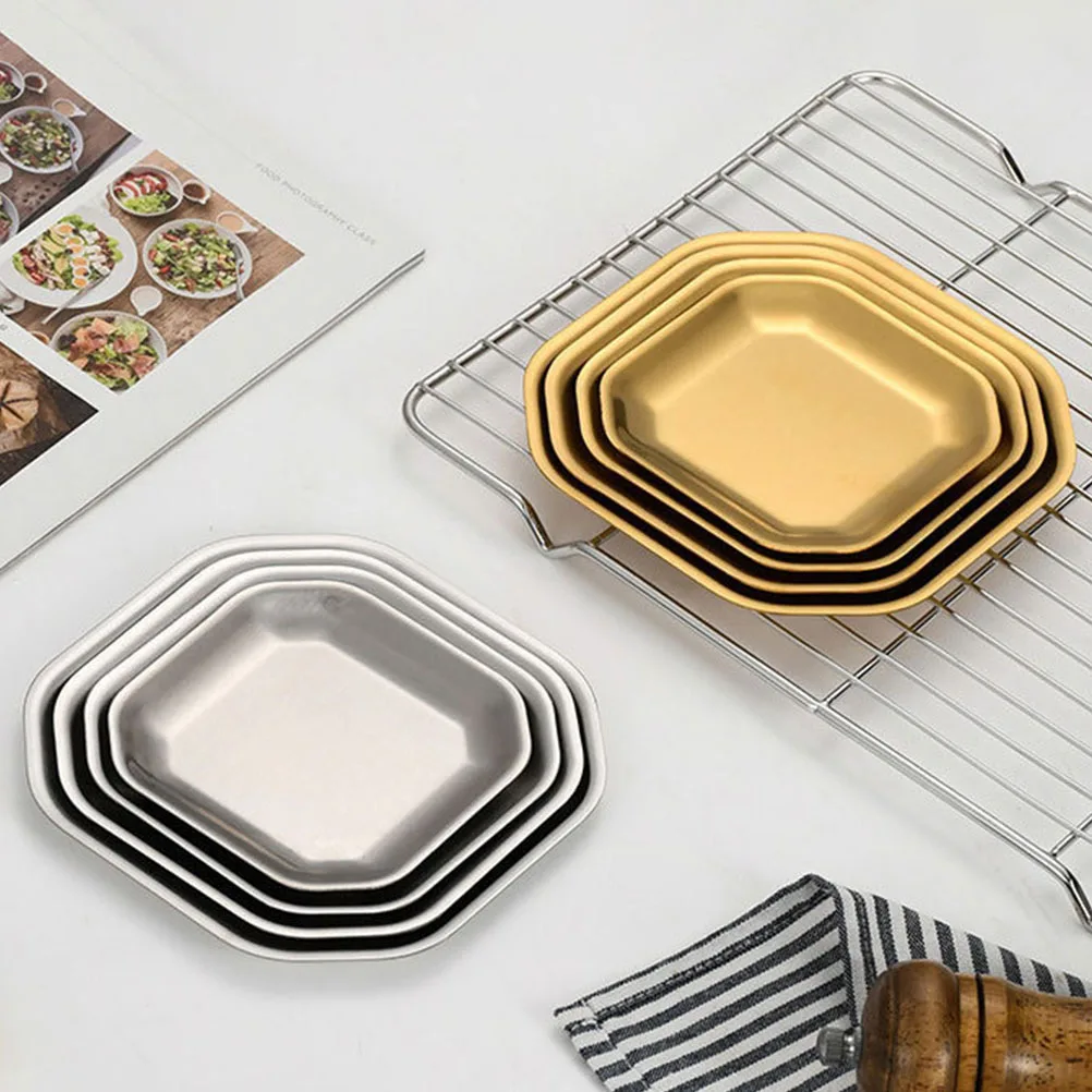 

2Pcs Octagonal Stainless Steel Small Snack Plates Pickle Dishes Multi Use Kitchen Food Serving Plates Dishes