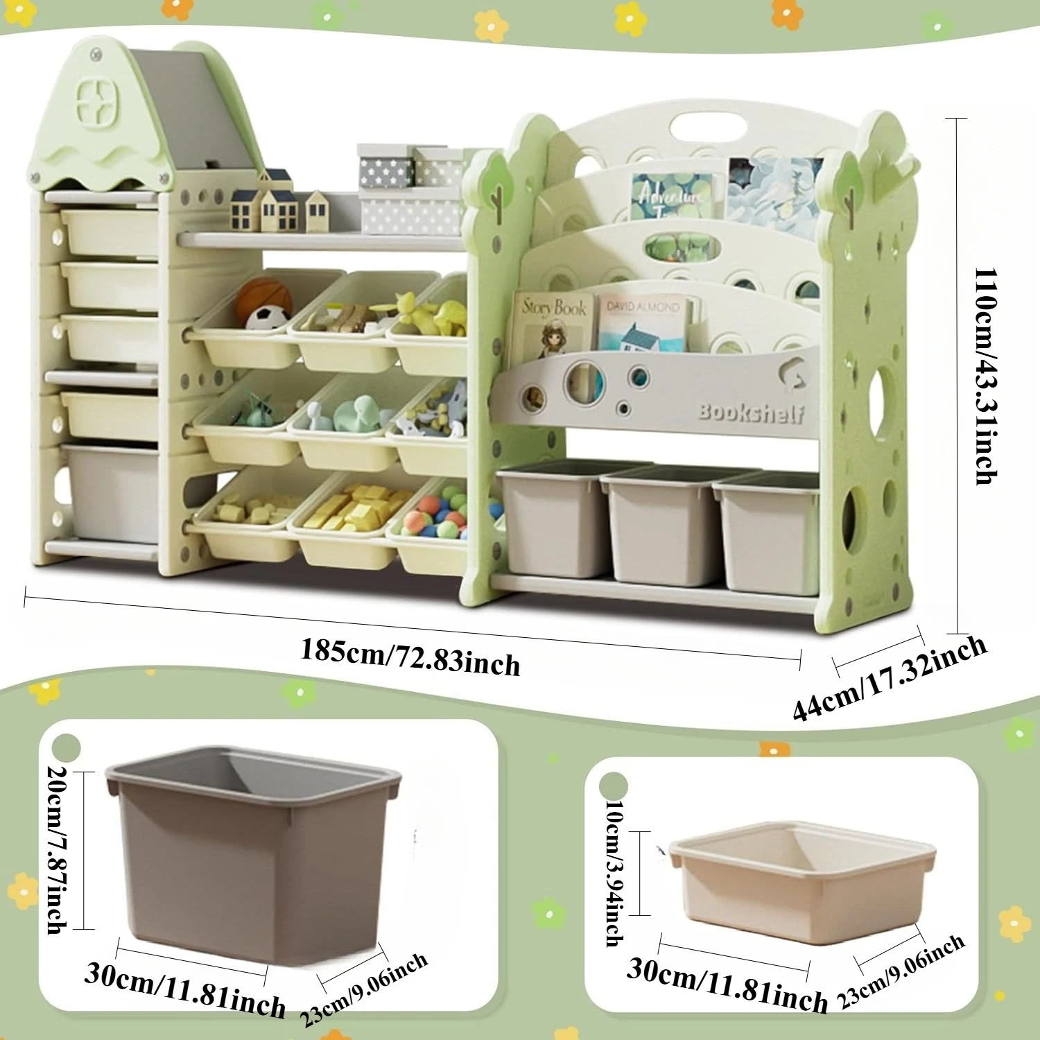 Kids Toy Storage Organizer with Removable Bins 4-Tier Bookshelf for Kids Multi-Purpose Castle-Shaped Toy Organizer for Playroom