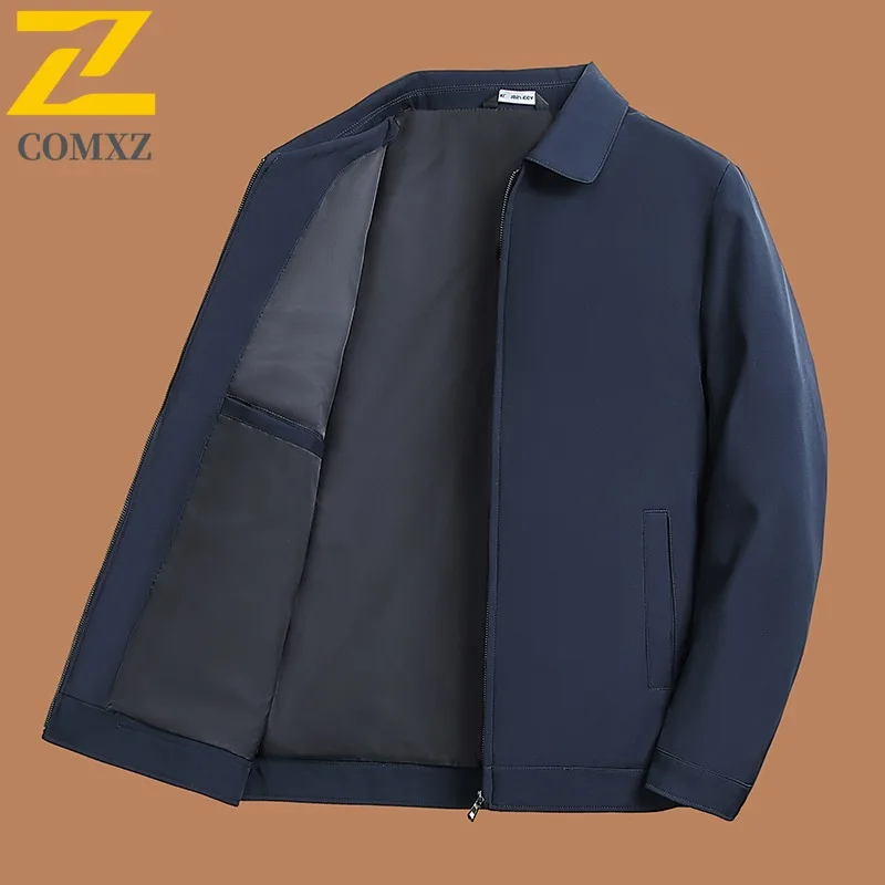 

COMXZ Мужская дорожная куртка Роскошная офисная ветрозащитная куртка на молнии Повседневная однотонная легкая осенняя ветровка с воротником-стойкой