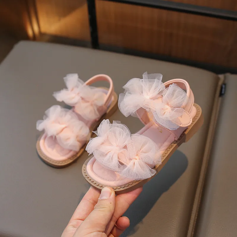 

Baby Soft Yarn Bow Sandals Kids Sunmmer Shoes Open Toes for Girls Hook Loop Shoe 2024 Child Girl Casual Flat Beack Sandal 23-36