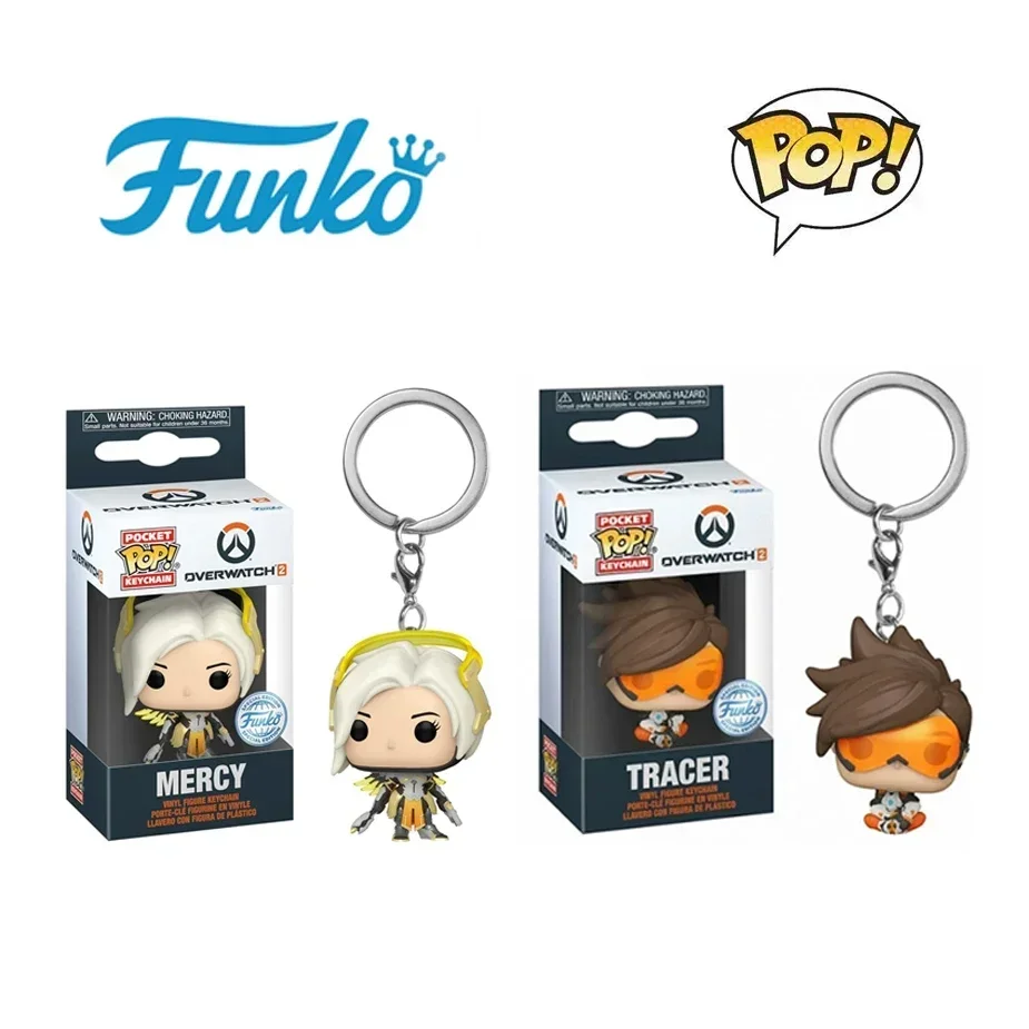 Op voorraad originele Funko Pop Overwatch 2 Angel beeldje Tracer Action Figure collectible standbeeld model sleutelhanger hanger speelgoed cadeau