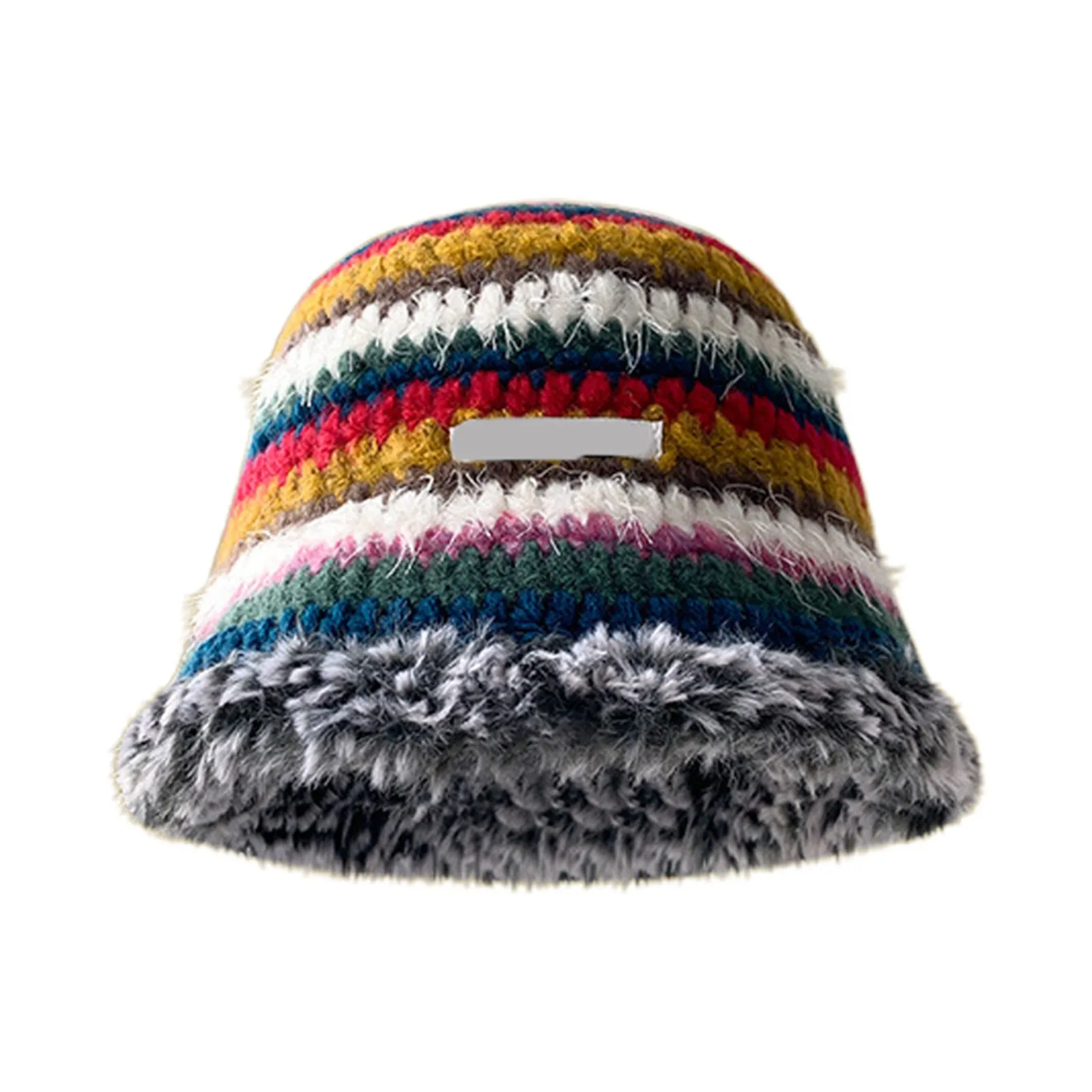 Y2k Knitted Hat For Women Fall Winter Warm Plush Striped Fisherman Hat Fluffy Cozy Elastic Stretch Knit Cap