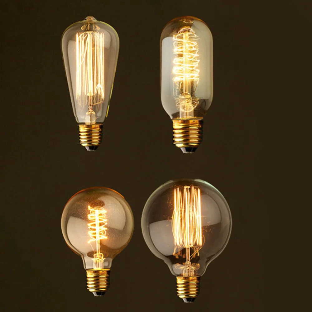 Retro Edison Bulb E27 220V 40W Light Bulb A60 ST58 ST64 T10 T45 T185 G80 G95 Filament Vintage Ampoule Incandescent Spiral Lamp