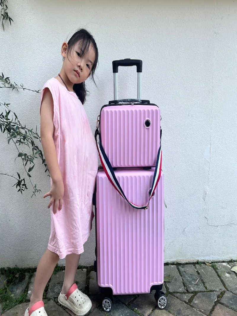 国境を越える母子旅行用荷物-2インチ-20インチ-機内持ち込みスーツケース-ショルダーストラップ付き-全方向回転ホイール-学生旅行用スーツケース