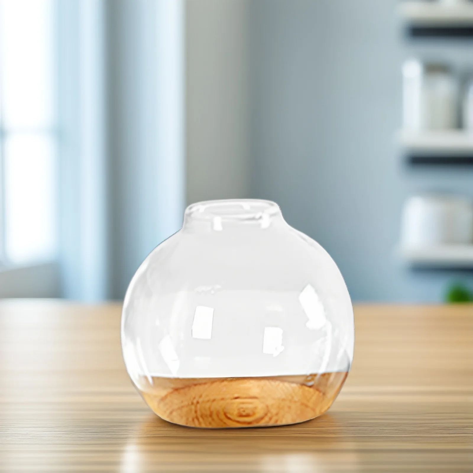

Green Plant Pot Water Vase Terrarium Hydroponic Indoor Container Desktop Plants Glass Bud Vases Wooden Base Smooth Surface Home