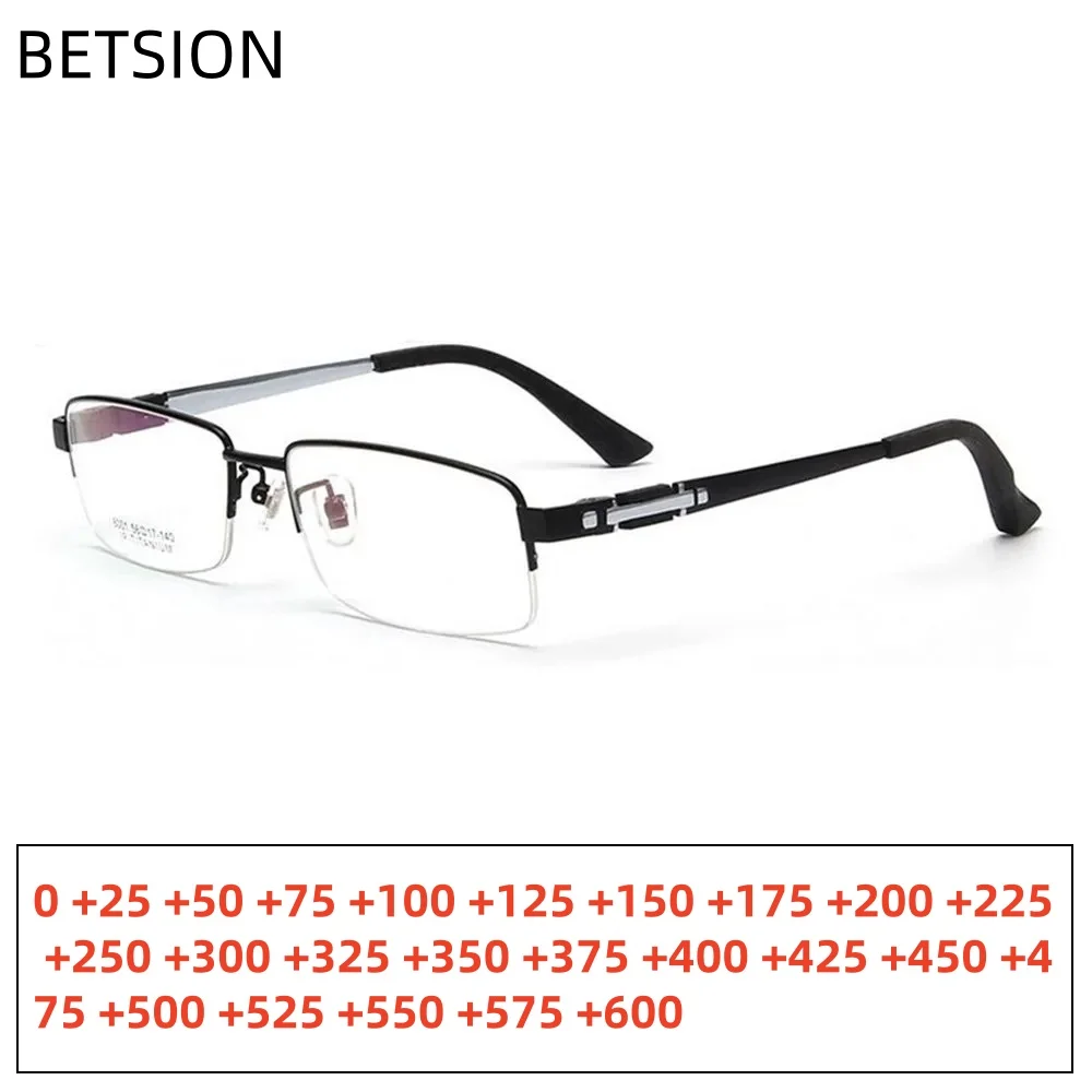 BETSION Men's Eyeglass Frames Titanium Half Rimless Hyperopia Glasses Prescription Optical Reading Glasses +25 +50 +100