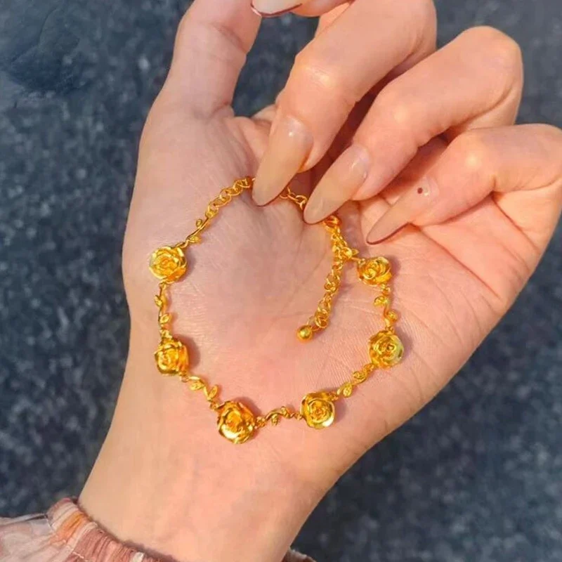 Fashion Elegant Rose Bracelet Bangle for Women Women's New Vintage Flower Jewelry Fine Jelwery Gifts