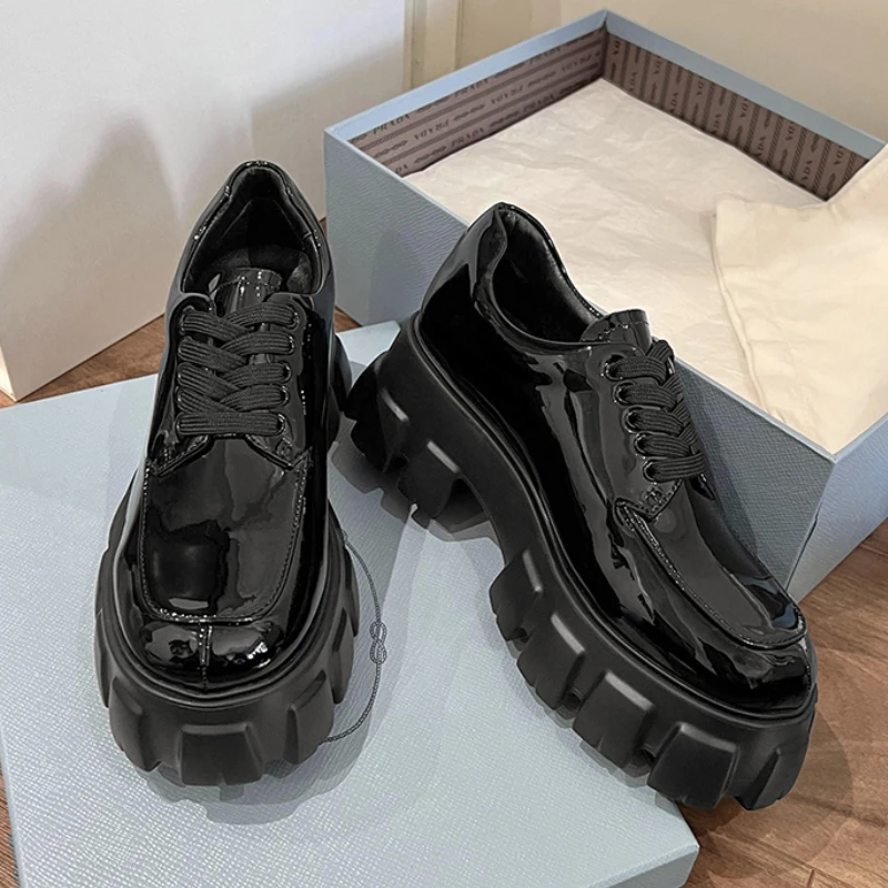 Lace-up thick-soled loafers, spring and autumn women\'s shoes, Oxford shoes, fashion designer sports and casual shoes