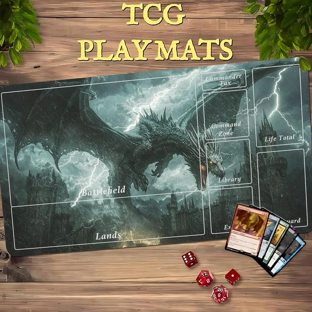 Dark Storm Black Dragon Castle Magic Card Battle Mat TCG Playmat Anti-Slip Base Gathering Gaming Mat Board Game Mat for TCG