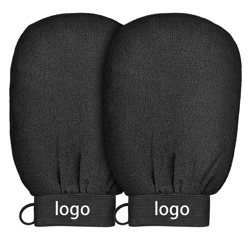 

50pcs Custom Logo Bath Gloves Spa White Body Mitt Scrub Viscose Fiber Bath Morocco Exfoliator Peeling Gloves Black Private Label