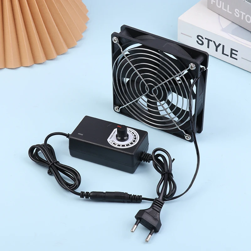 1pc 12cm 2700RPM Fan Cooling With Controller+2 Metal Mesh Covers 12V BTC Machine Chassis Workstation Cabinet Radiator Server Fan