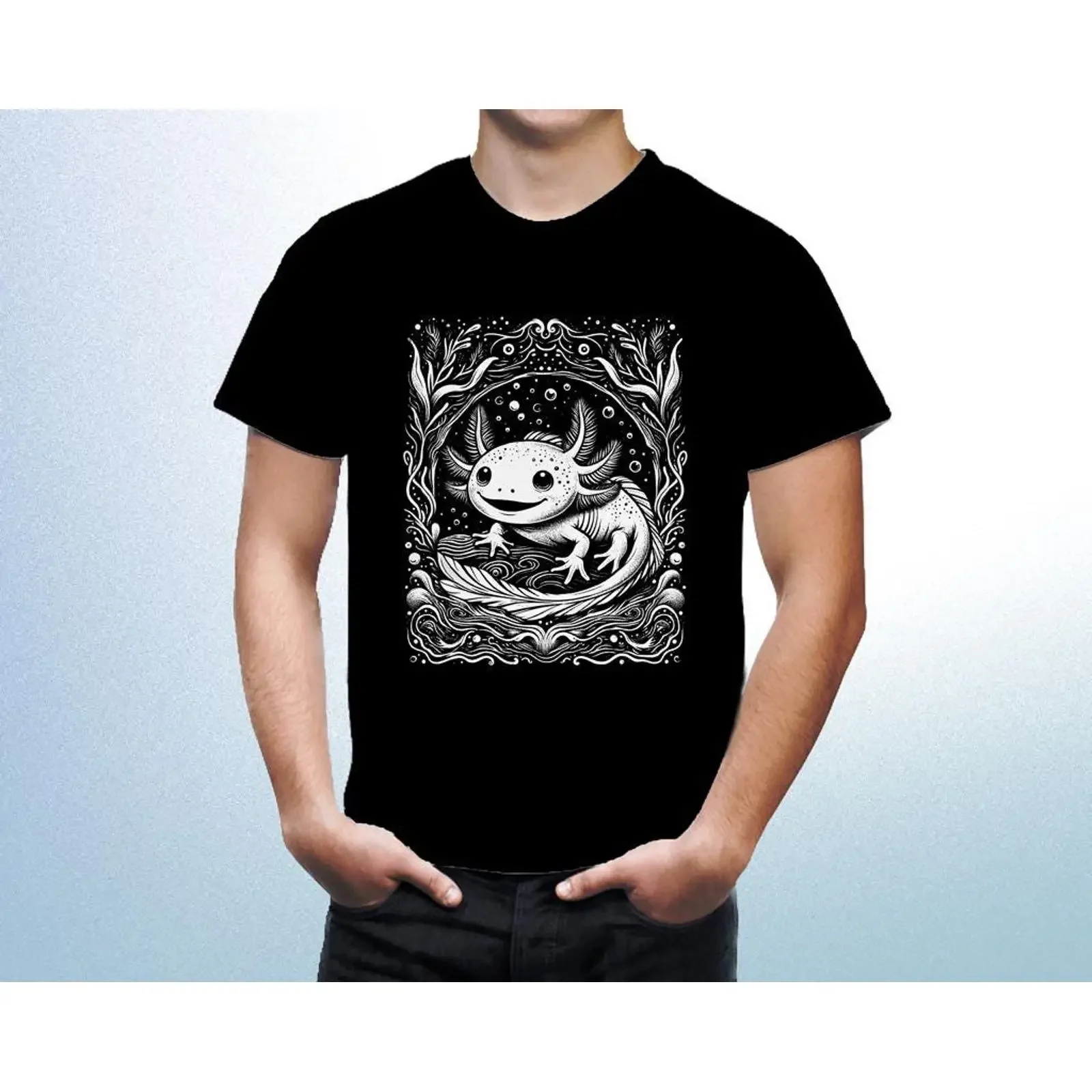 Axolotl T Shirt Black 100 Cotton Exclusive Artwork Cute Design vintage Washed designer clothes Soft Comfortable Unisex Casual