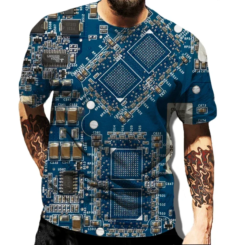 

Casual Cool Short Sleeve Top Circuit Board Electronic Chip T Shirt Summer Men Women Unisex Harajuku Streetwear Oversized T-shirt