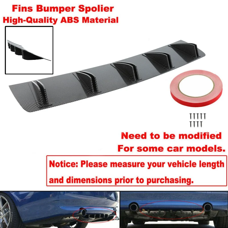 Universal Double Line 10 Fins Car Rear Bumper Lip ABS Shark Chassis Style Curved Bumper Lip Diffuser For SEAT IBIZA Leon MK3 5F