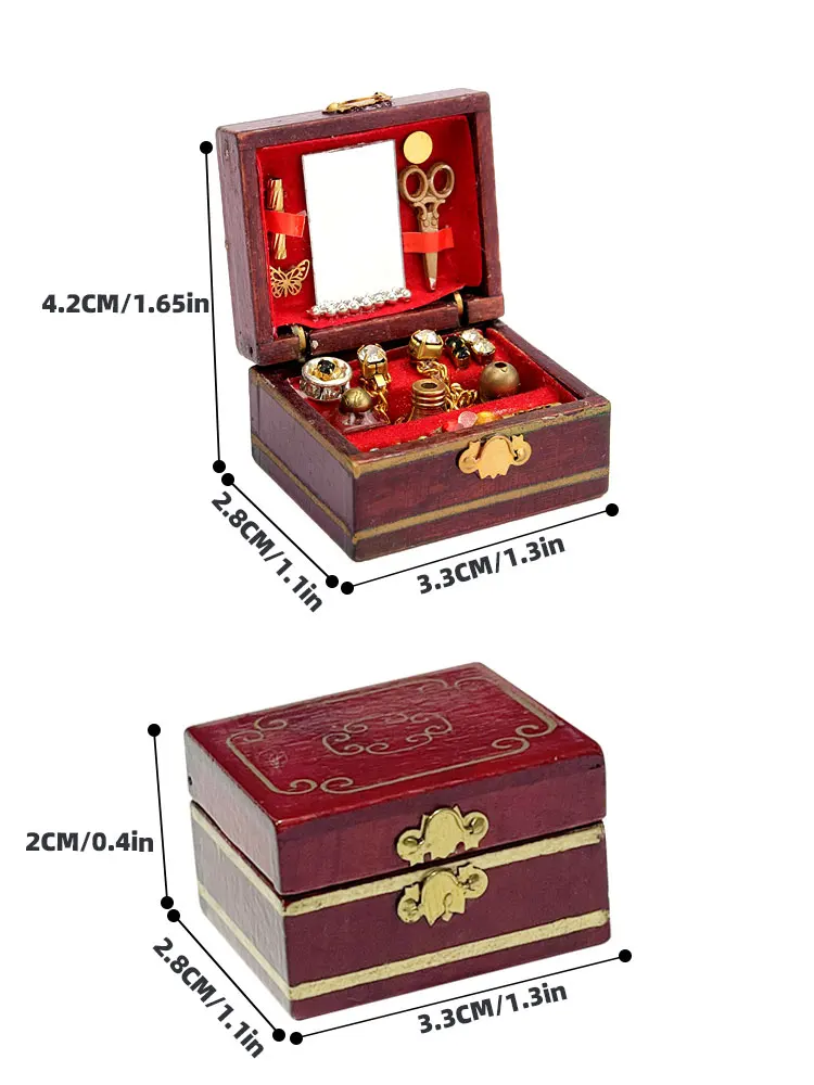 1: 12 Dollhouse Mini Wooden Retro Jewelry Box Simulation Miniature Retro Accessories Room Jewelry Scene Model view 6