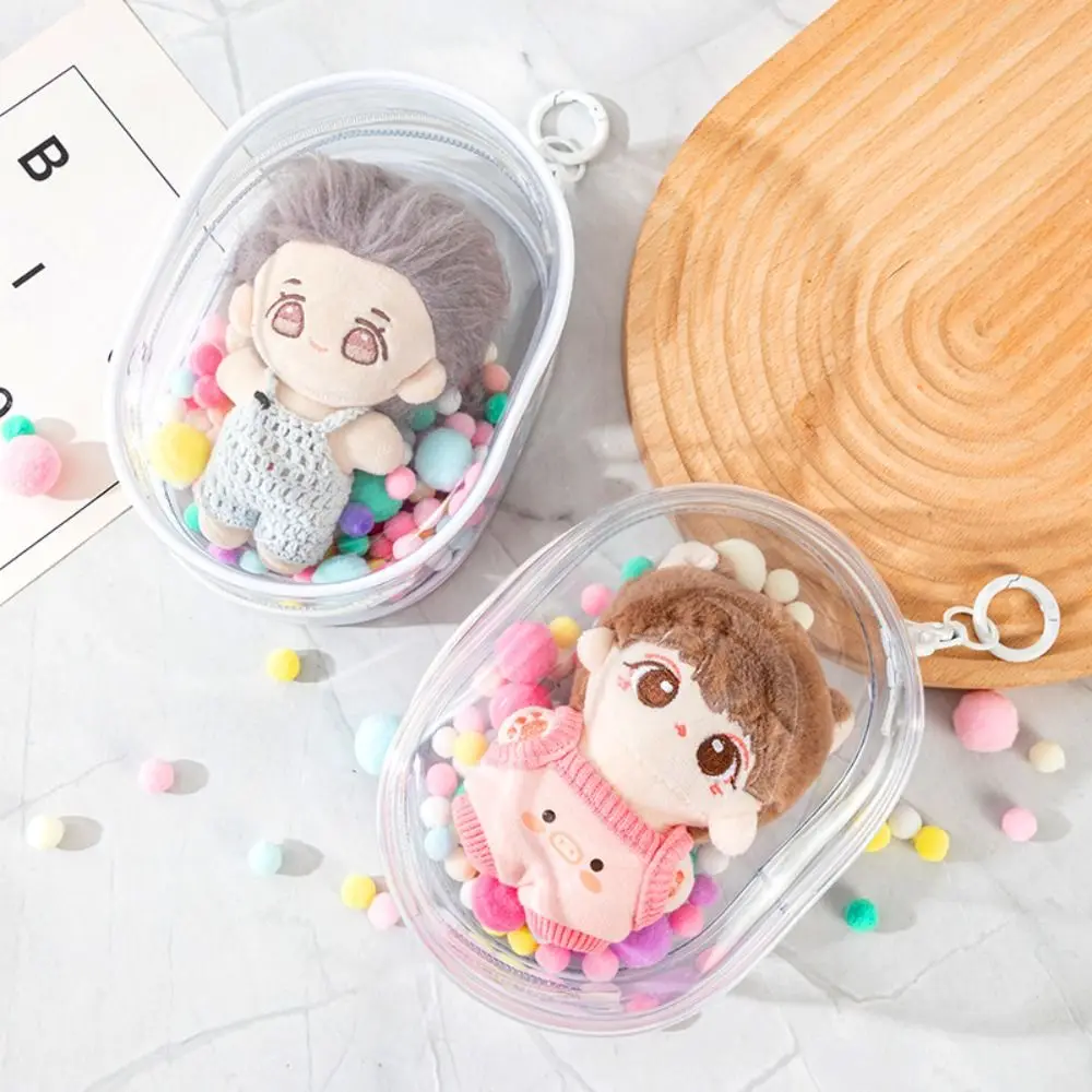 with Plush Ball Doll Transparent Walking Bag with Keychain PVC Cotton Doll Display Bag Oval Portable Cotton Doll Storage Bag