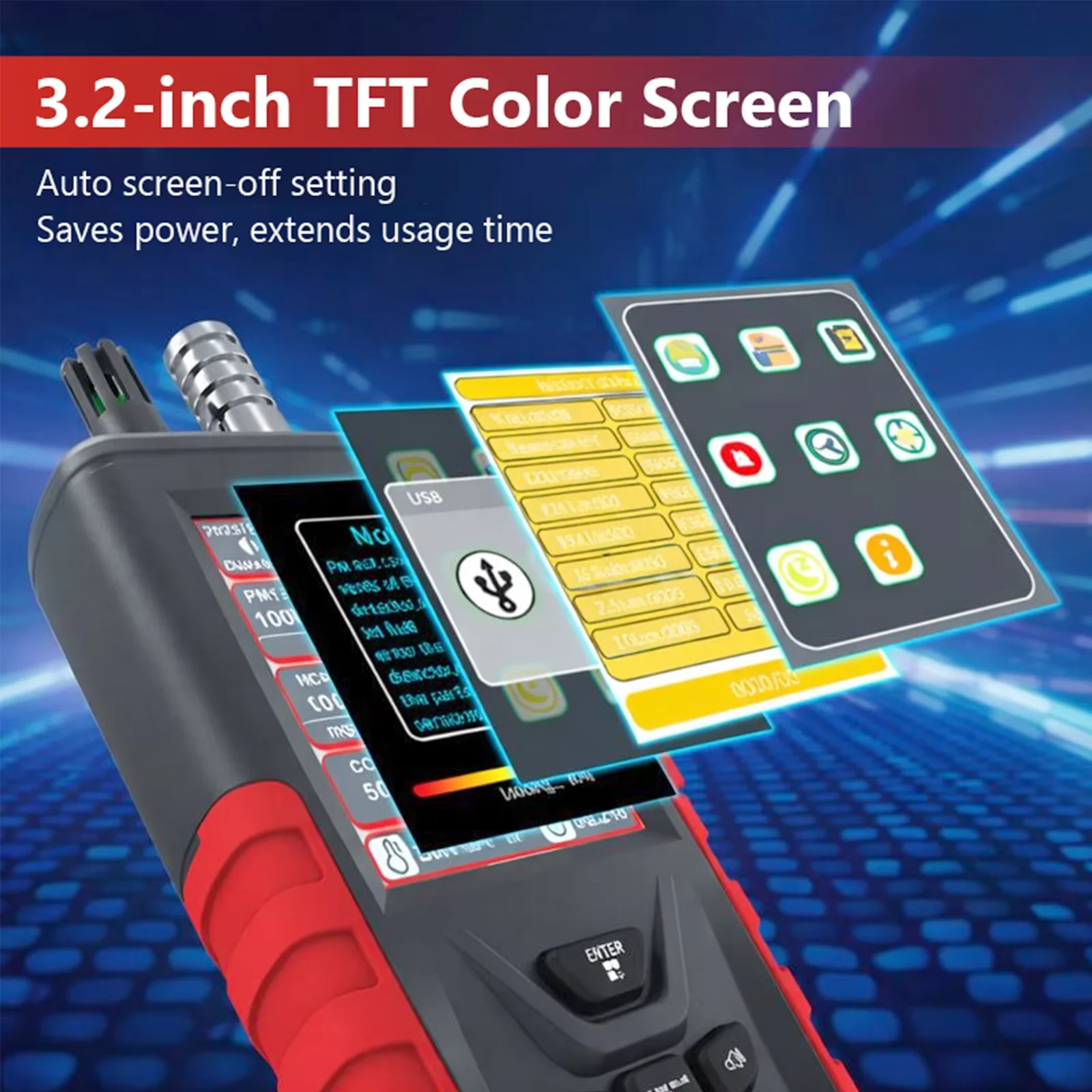 

10-in-1 Professional Air Quality Monitor PM2.5 CO2 TVOC HCHO CO Detector Indoor Pollution Tester with Data Export Rechargeable