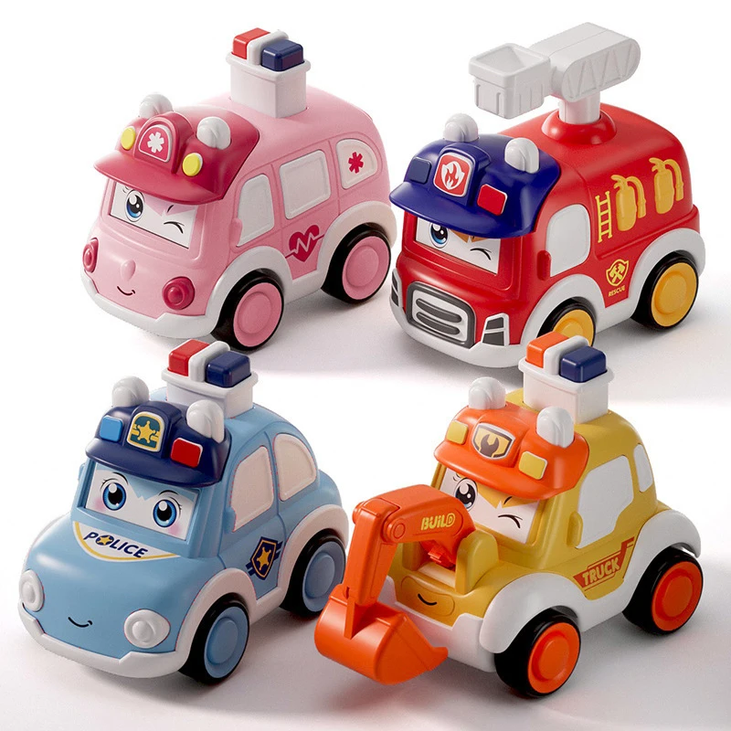 2026 NEW Toddler Press And Go Vehicle Cartoon Baby Mini Ambulance Police Car Fire Truck Excavator Model Gift For Kids Toys