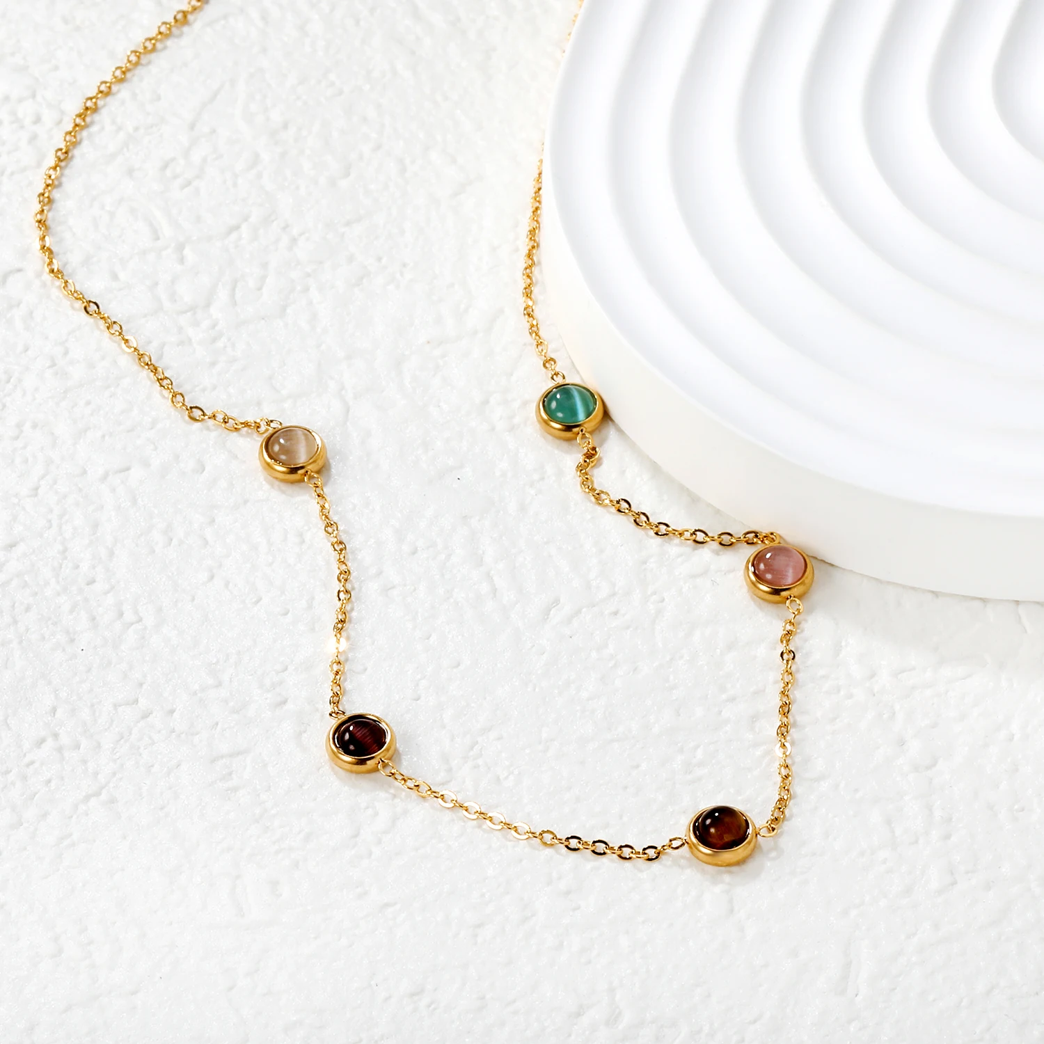 

LUXUKISSKIDS Elegant Statement Opal Stone Charms Necklace Gold Plated Woman‘s Fairy Clavicle Choker CZ Tassel Jewelry Collier