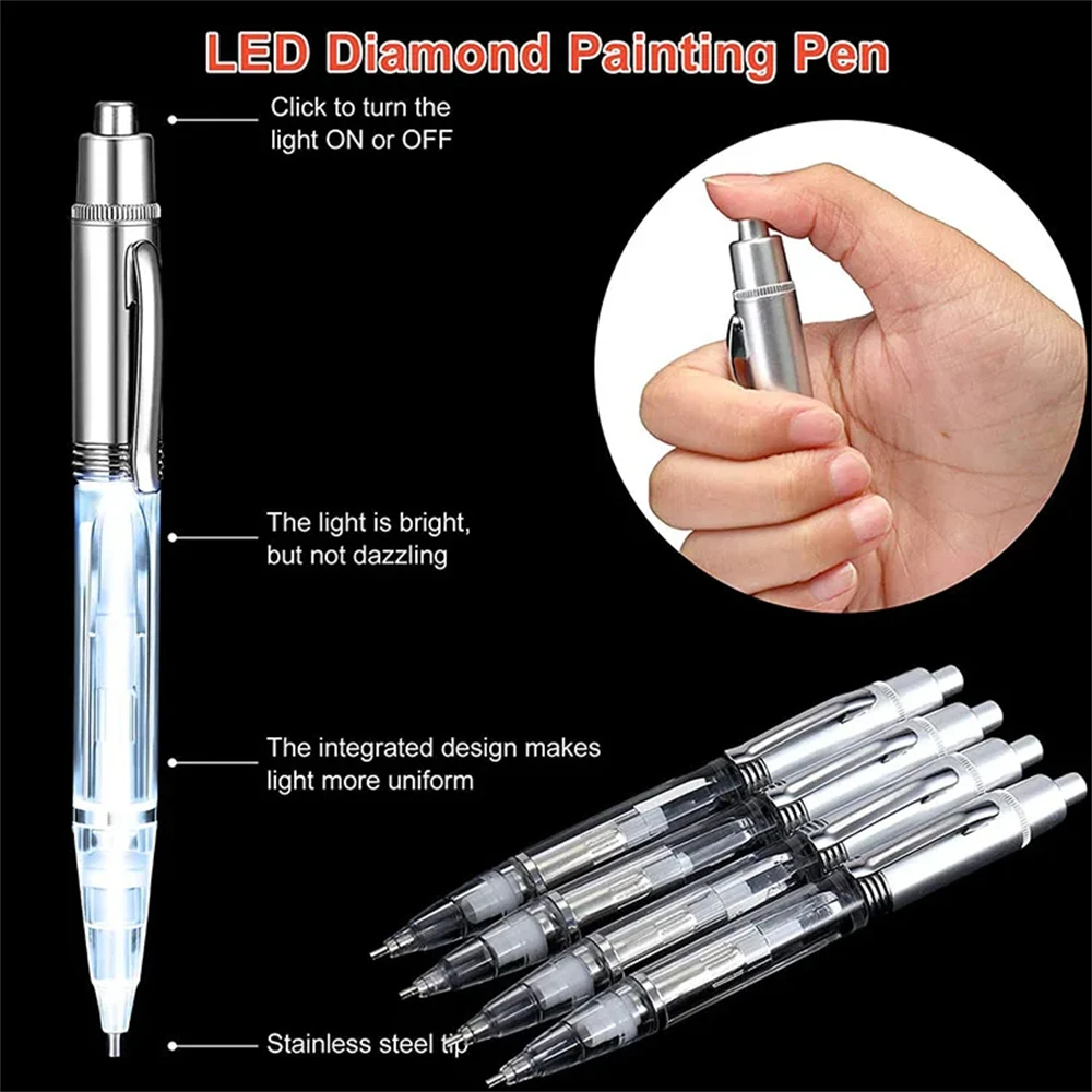 LED DIY Diamond Painting Pen with Light Illumination Drill Art Lighted Pen Applicator Bead Accessories Lighting Tool Accessories