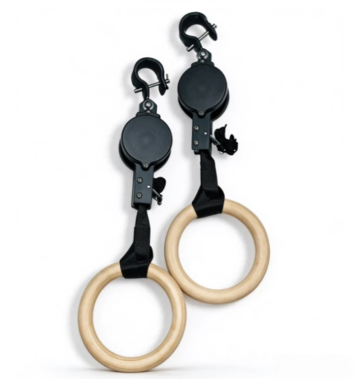 Birch Wood Gym Rings Indoor Pull Up Training Olympic Ring Set Home Fitness Bodyweight Exercise Strength Adjustable Straps