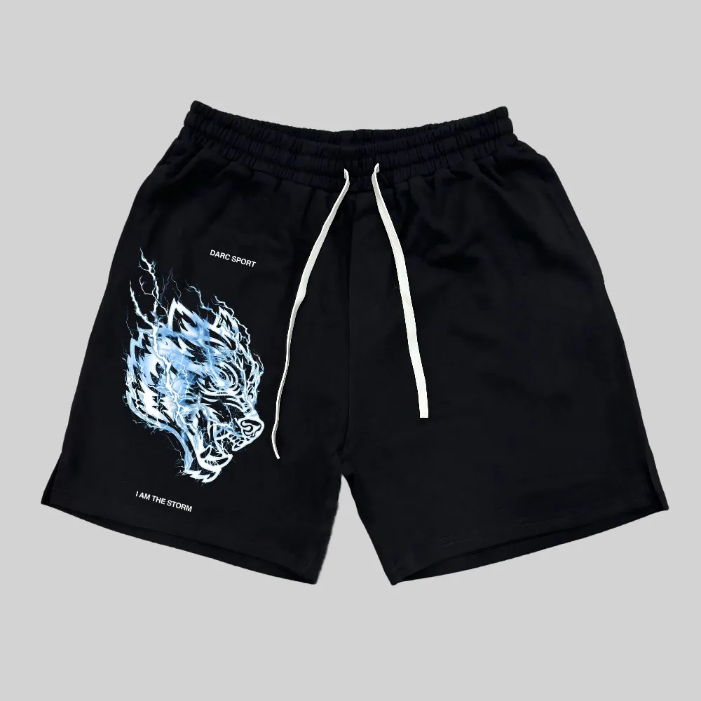 WOLVES Print Sport Terry Material Shorts Fitness Cotton Workout Bodybuliding Men Gym Basketball Running Bottoms US SIZE