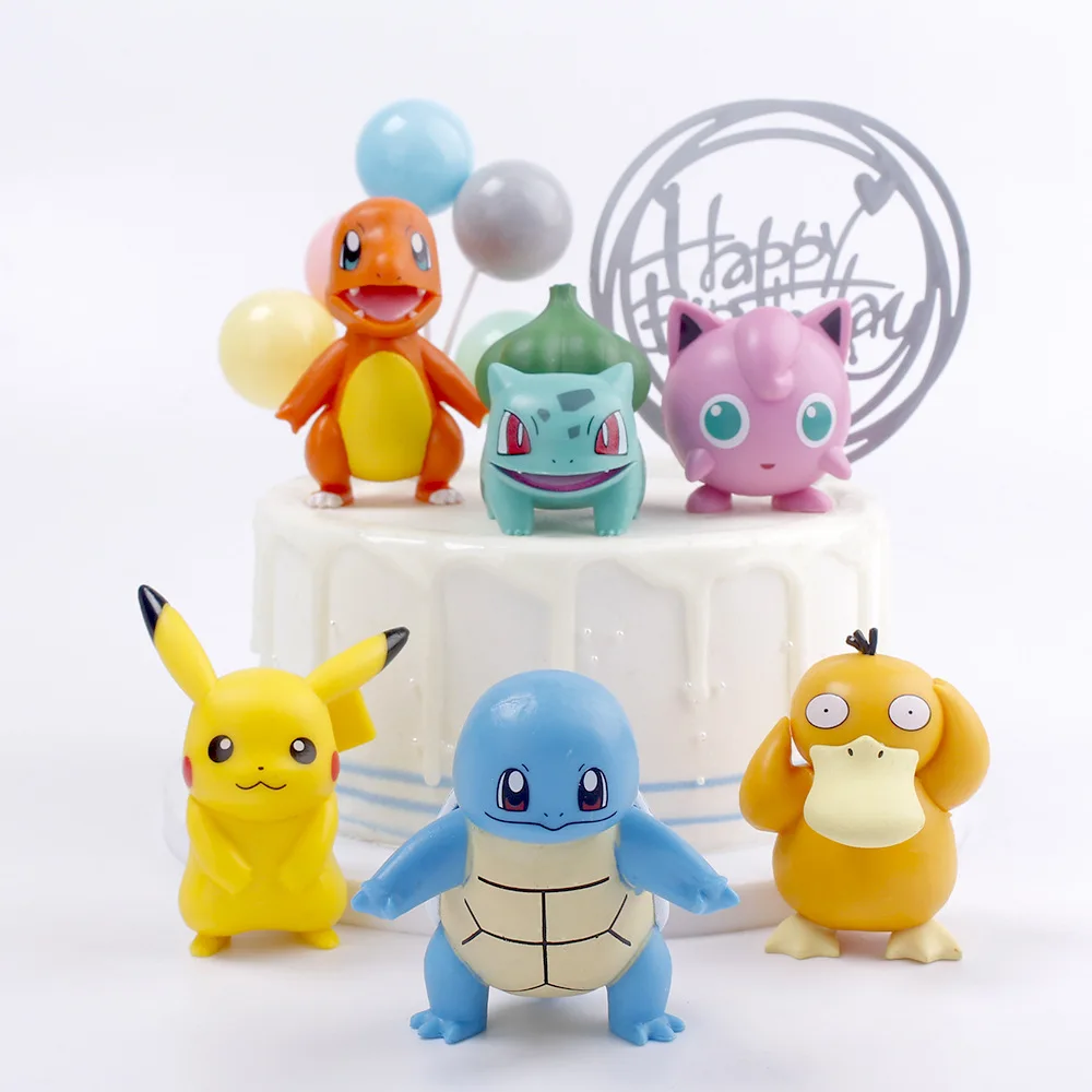 6Pcs/Lot Pokemon Anime Toys Cute Pikachu Psyduck PVC Cake Decoration Ornaments Action Figure Doll Model Children Birthday Gifts