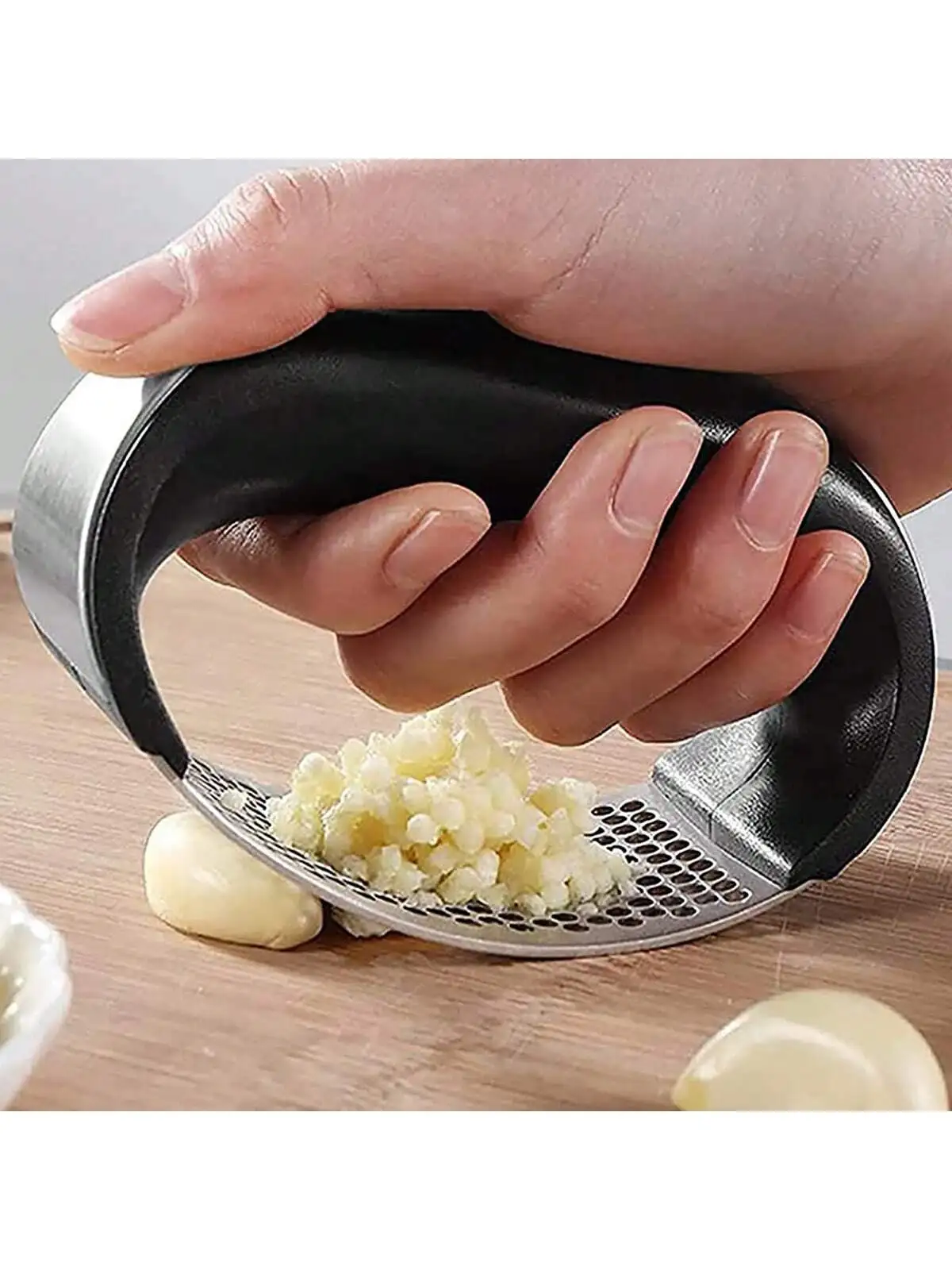 Stainless Steel Garlic Press and Peeler-Easy to Use Manual GarlicMasher for Fresh Garlic Paste and Minced Garlic Kitchen Tool