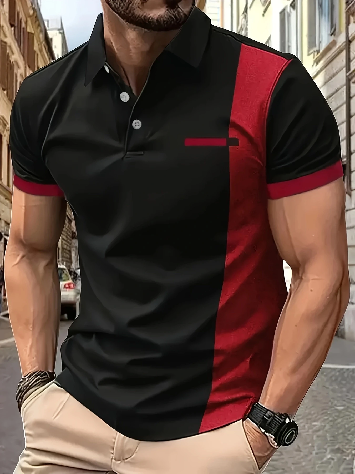 

Men's geometric pattern short sleeved POPL lapel best-selling fashion sports casual men's clothing