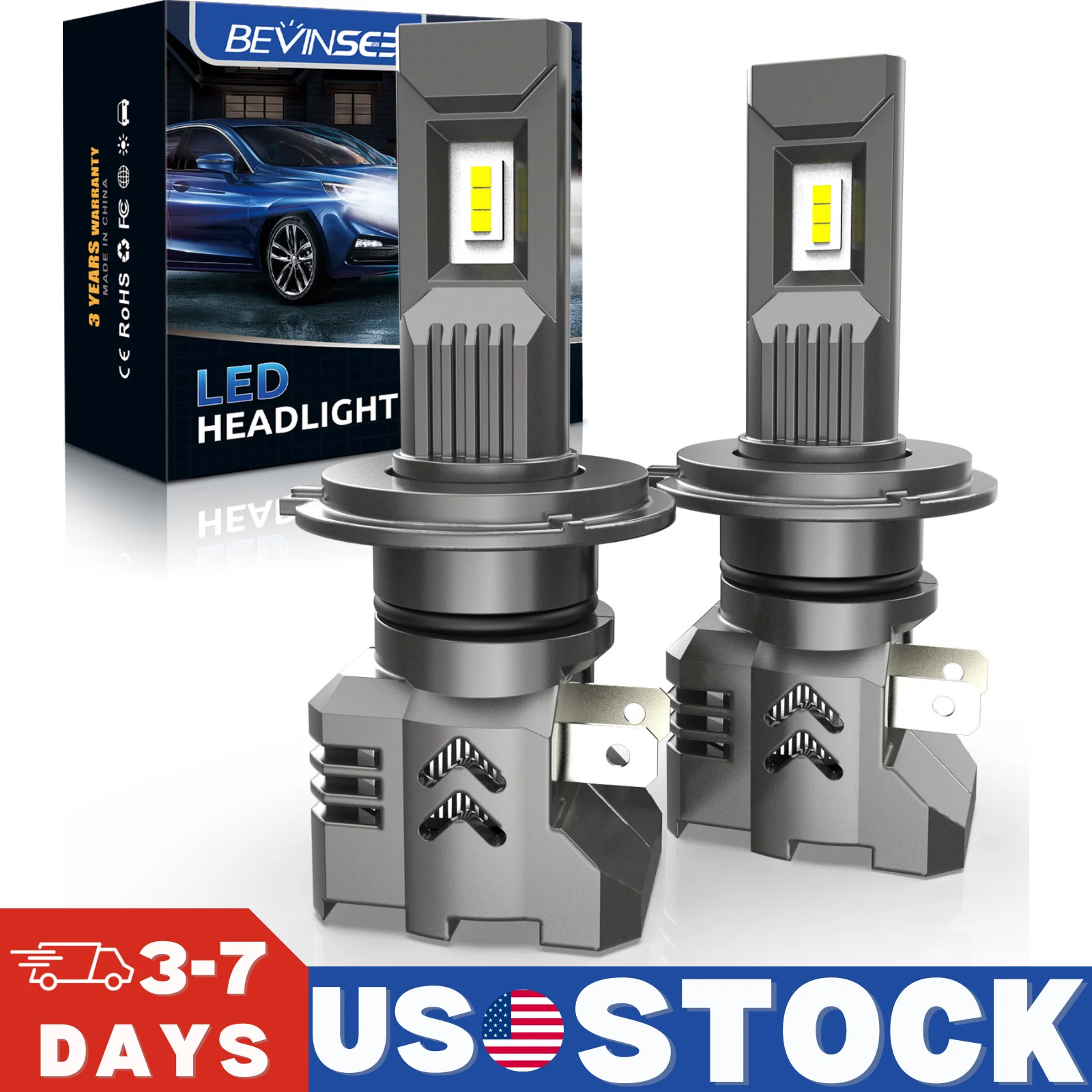 

BEVINSEE H4 Headlight Bulbs Hi-Lo Beam H7 H1 Auto Light H11 H8 H9 HB3 9005 HB4 9006 LED Fog Light 50W 6000LM 6000K 12V Plug&Play