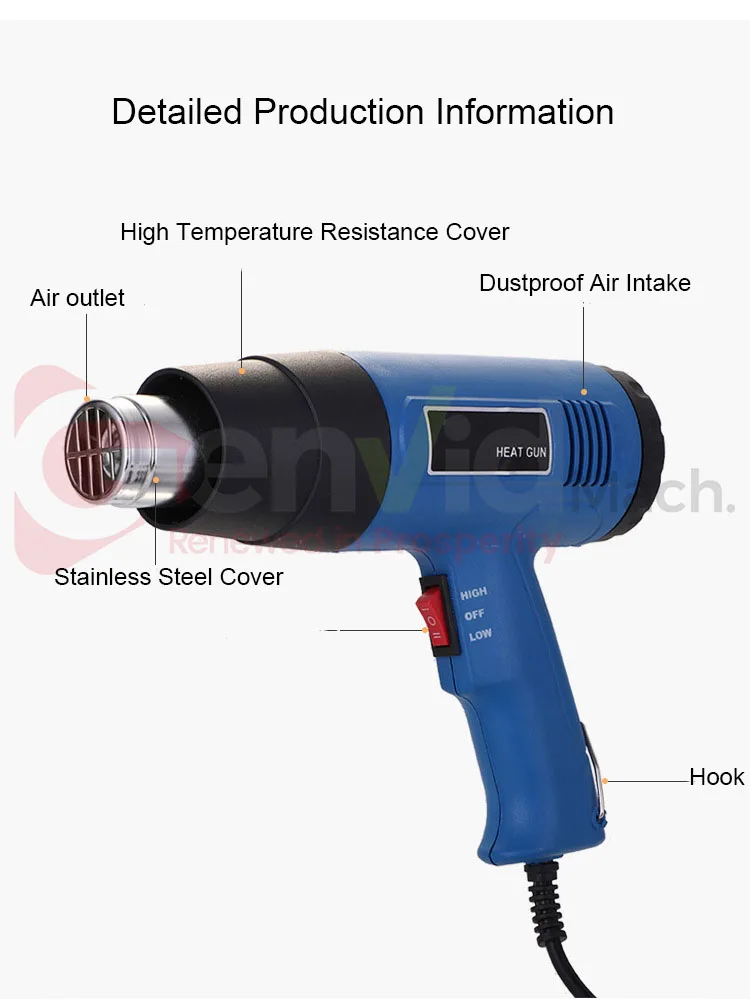 2000W  Heat Shrink Gun Electric Hot Air Gun Temperatures Adjustable Plastic POF Film Shrinking Machine