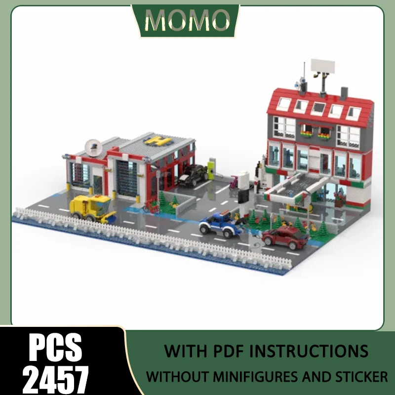 Moc Building Blocks Service Station and Fire Department Model Technology Bricks Christmas DIY Assembly Toy Construstion Gifts