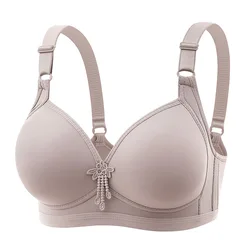 New large size non-steel ring women's bra four rows of buckle glossy simple push up adjustable comfortable breathable bra bra