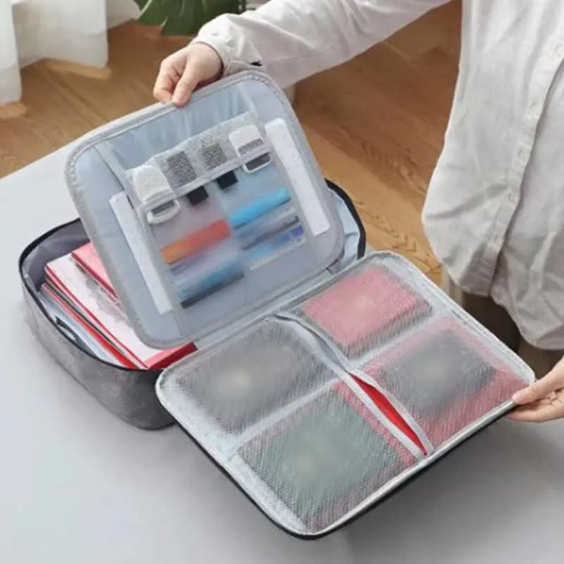 2 Layers Document Storage Bag Multifunctional Waterproof File Organizer Large Capacity Storage Bag With Password Lock