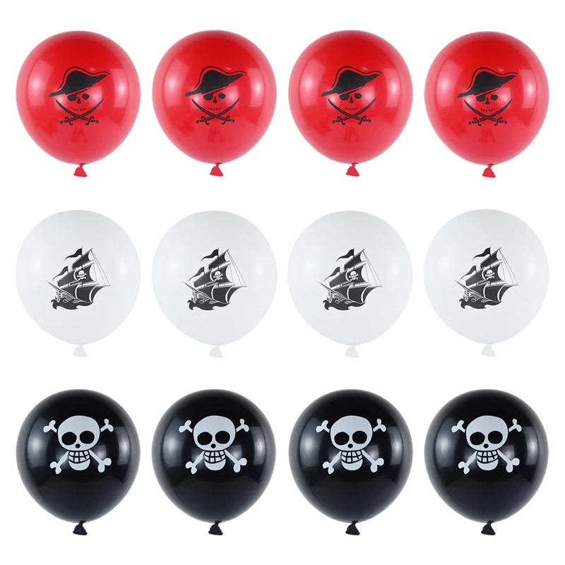 12pcs Halloween 3colors Pirate Theme Party 12inch Pirate Ship Skull Balloons Decor Happy Birthday Baby Shower Decorations Supply