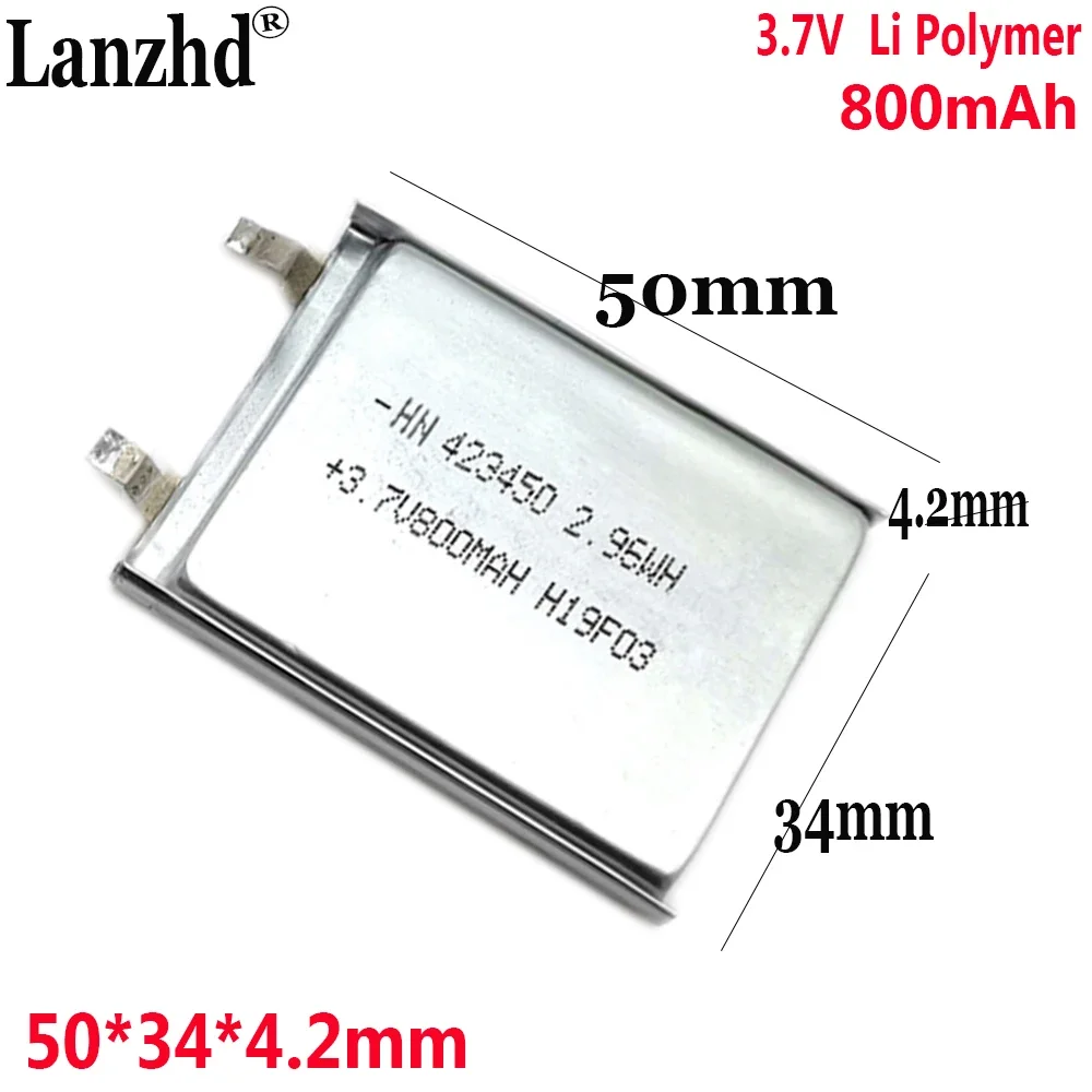 3.7V Li polymer lithium battery 3.7V 800mAh For Navigator driving recorder Bluetooth speaker Tire pressure monitoring 423450