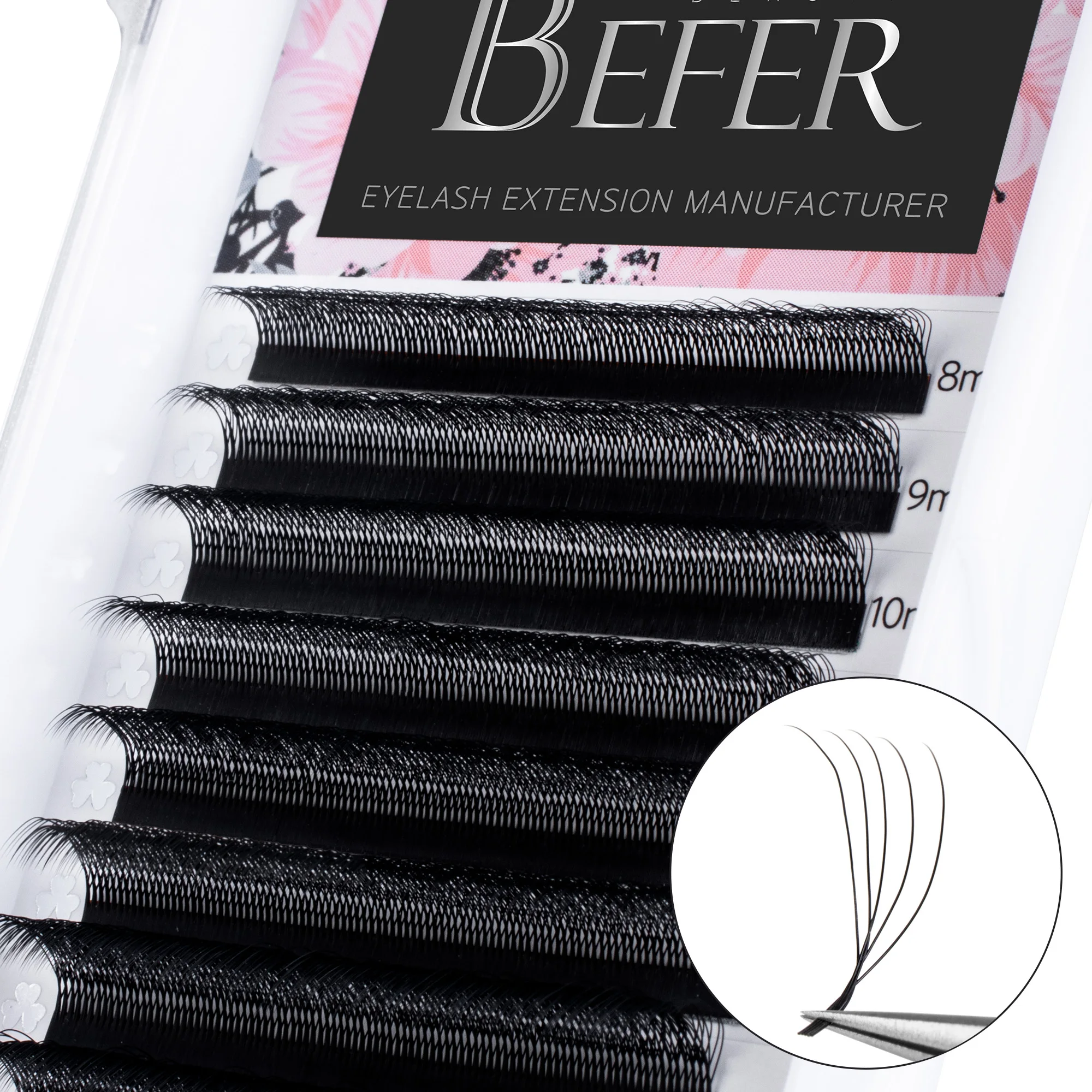 Befer Lashes Rzęsy U-Shaped Volume 3D/4D/5DW Przedłużanie Rzęs Wysokiej Jakości Miękkie Naturalne Wygląd 8-15mm Hurtowy Dostawca Sztucznych Rzęs
