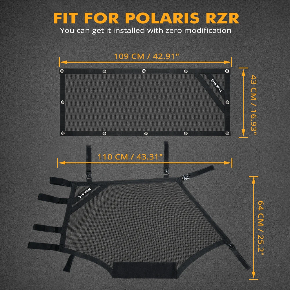 NiceCNC Cage Race Net Mesh Rear Panel For Polaris RZR 570 800 1000 900 XP Turbo 2015-2022 UTV Mesh-Net Guard Cover Off-Road