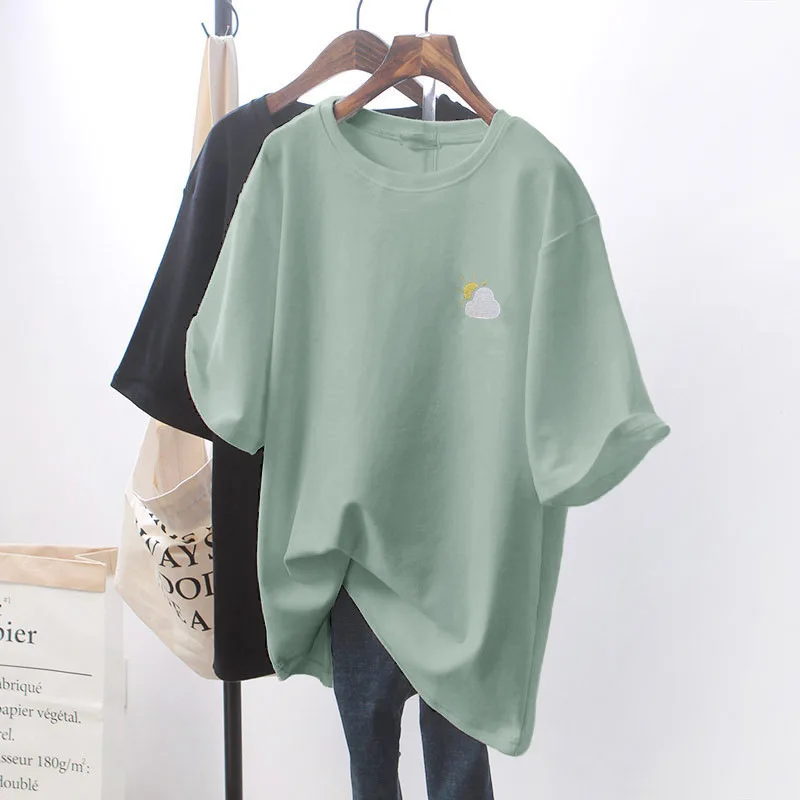 2022 New Spring Summer Women T Shirt Embroidery Short Sleeve Loose Casual Female Tops Korean Style Girls Tees Shirts