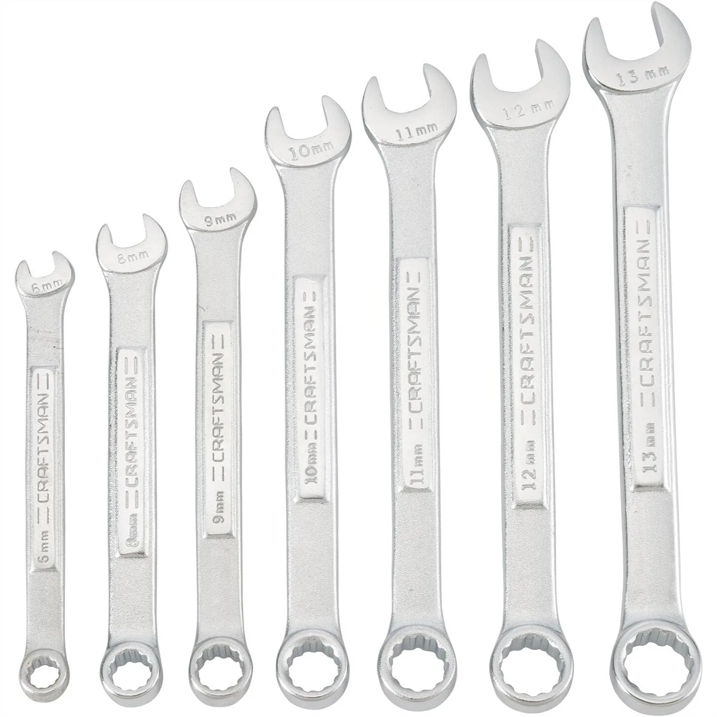 

7pc Metric Combination Wrench Set with Pouch 6-13mm, Full Polish Chrome Finish, 12-Point Box End, 15° Offset