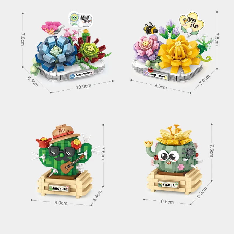 Klocki LOZ, symulacja kwiatów, figurka sukulentu, zabawka do składania z drobnymi elementami, prezent na festiwal dla dziewczynki z kaktusem.