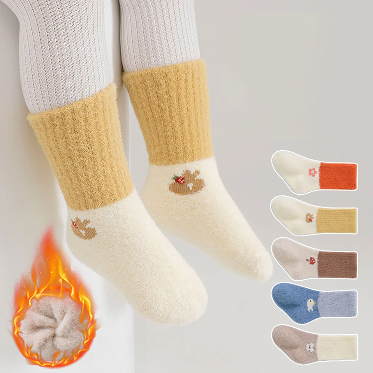 

Winter Baby Plush Sock Thicken Velvet Kids Middle Tube Socks Cute Cartoon Children Knit Socks Anti-Cold Warm Footwear 0-3Year