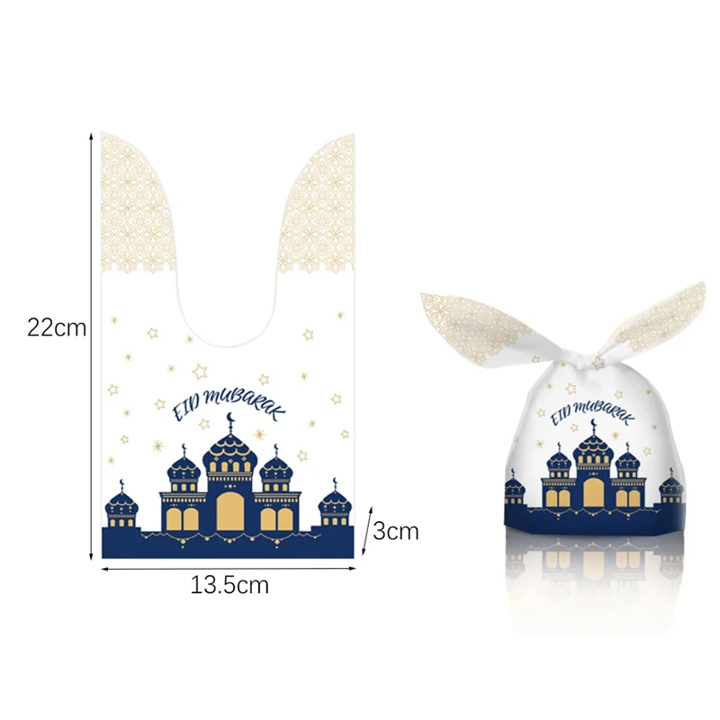 20pcs Rabbit Ear Eid Mubarak Candy Bags Ramadan Kareem Cookie Gift Bag Muslim Islamic Festival Party DIY Baking Package Supplies