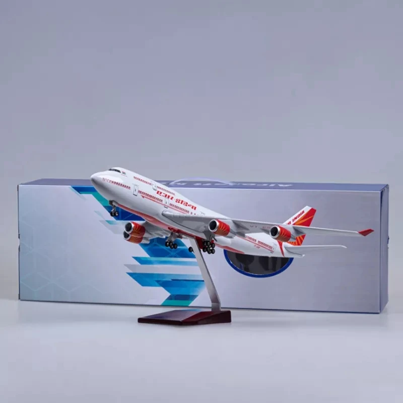 47CM 1:160 Scale Diecast Model India Airlines Boeing 747 Resin Airplane Airbus With Light And Wheels Toy Collection Display Gift