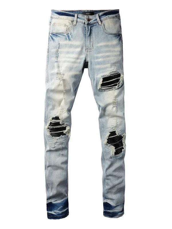 

American High Street Sle Men's Slim Fit Jeans Casual Faionable Casual Wear Long Pants with Patchwork And Cool Design